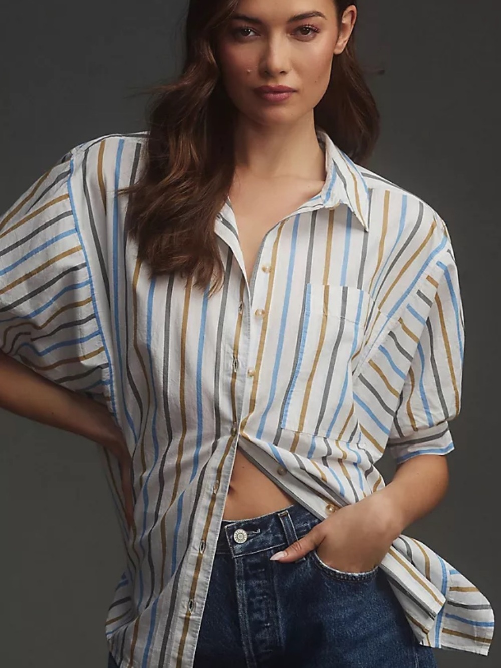 Anthropologie Pilcro Painter Striped Oversized Buttondown Shirt M - Like New